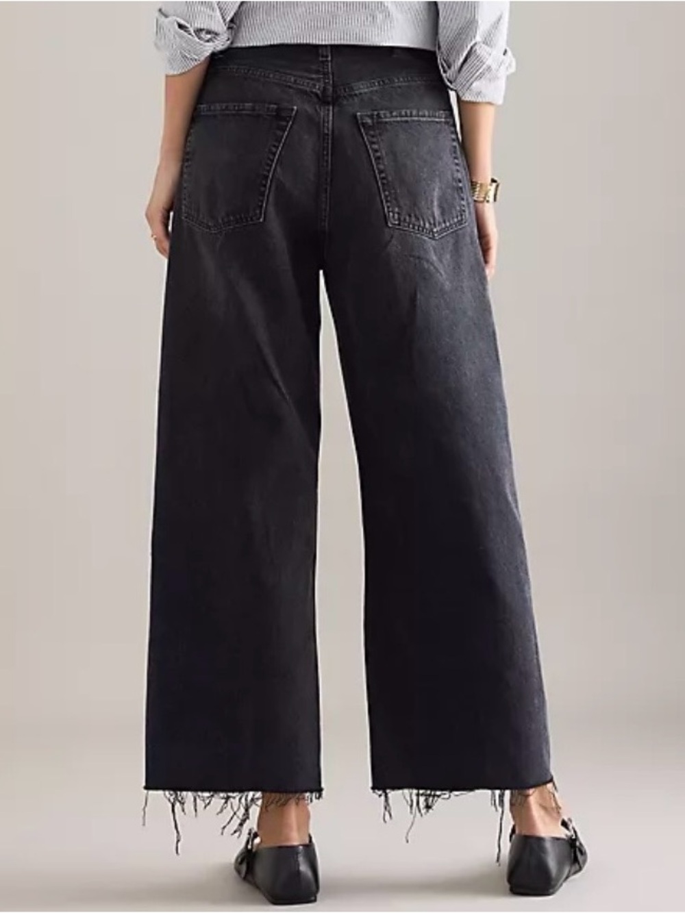 Kensie Black Wide-Leg High-Rise Jeans with Frayed Hem